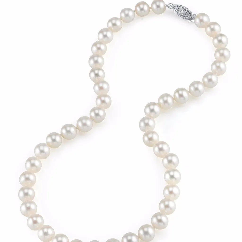 Classic Single Strand Pearl Choker Necklace | AA 7mm Natural White Freshwater Cultured Round Pearls | Best Quality Round