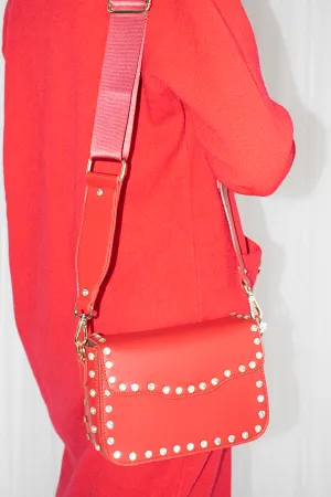 Cross Body Studded Diamante Edge Bag in Red