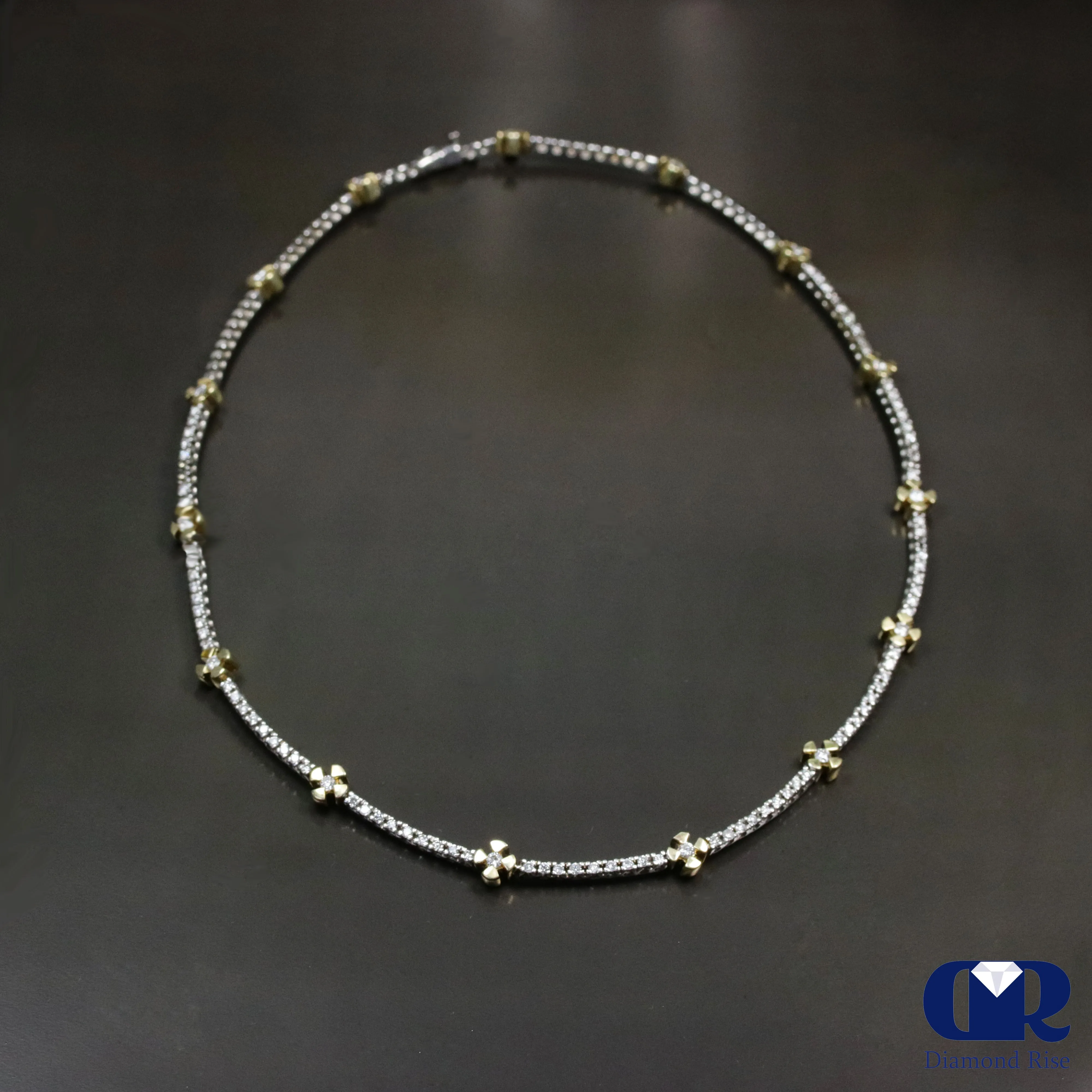 Diamond Necklace In 14K White & Yellow Gold 17"