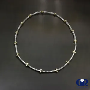 Diamond Necklace In 14K White & Yellow Gold 17"