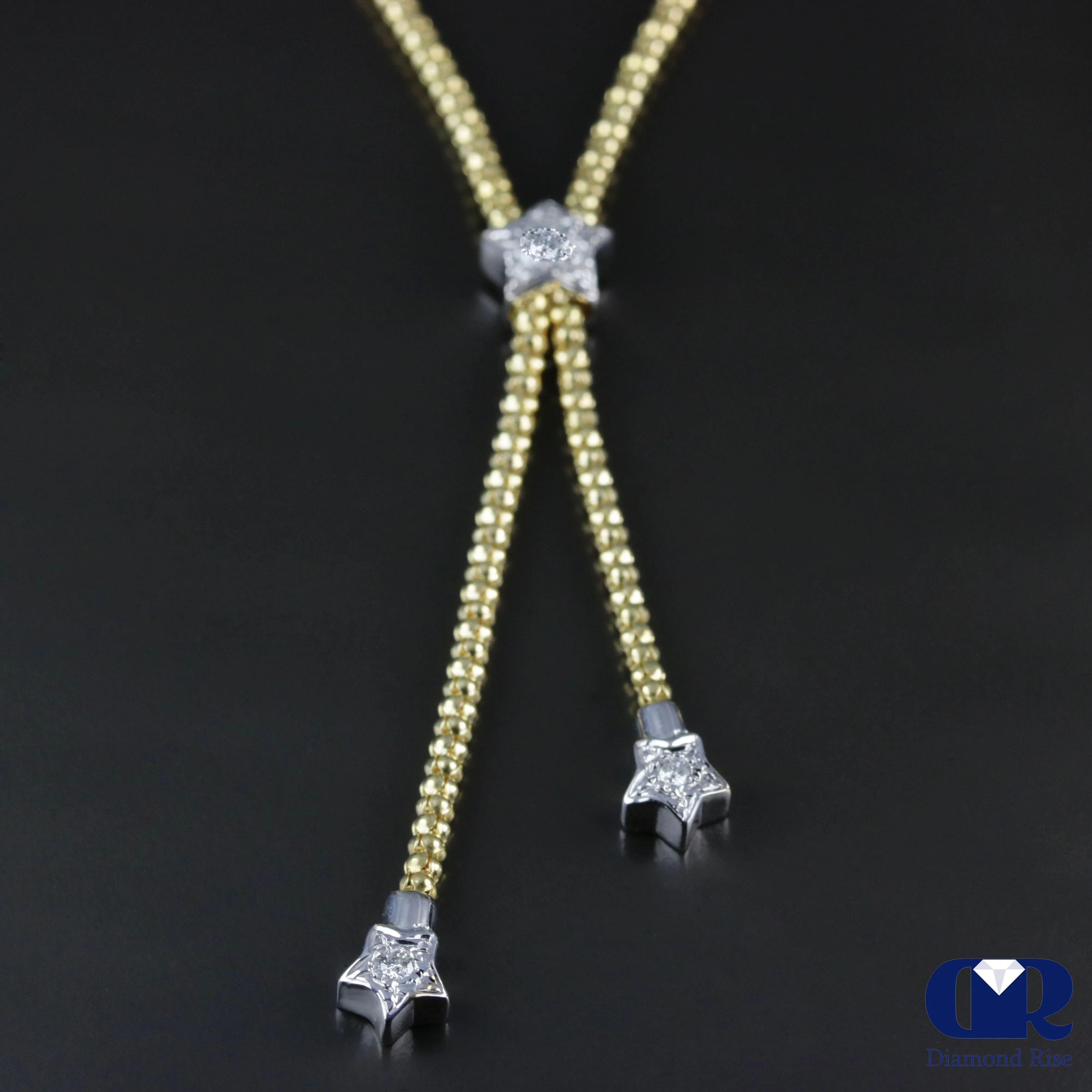 Diamond Star Shaped Drop Necklace In 18K Yellow Gold 22"