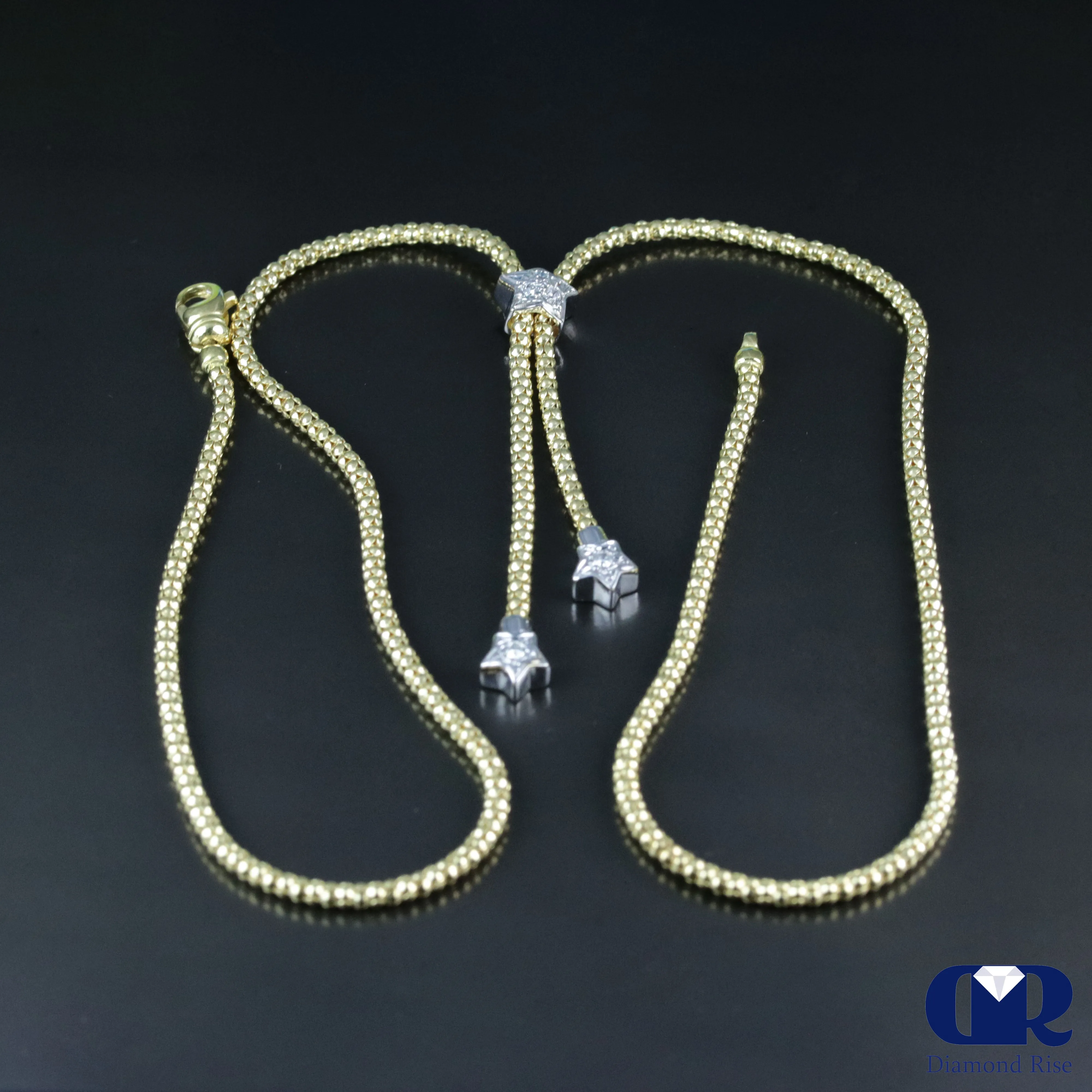Diamond Star Shaped Drop Necklace In 18K Yellow Gold 22"