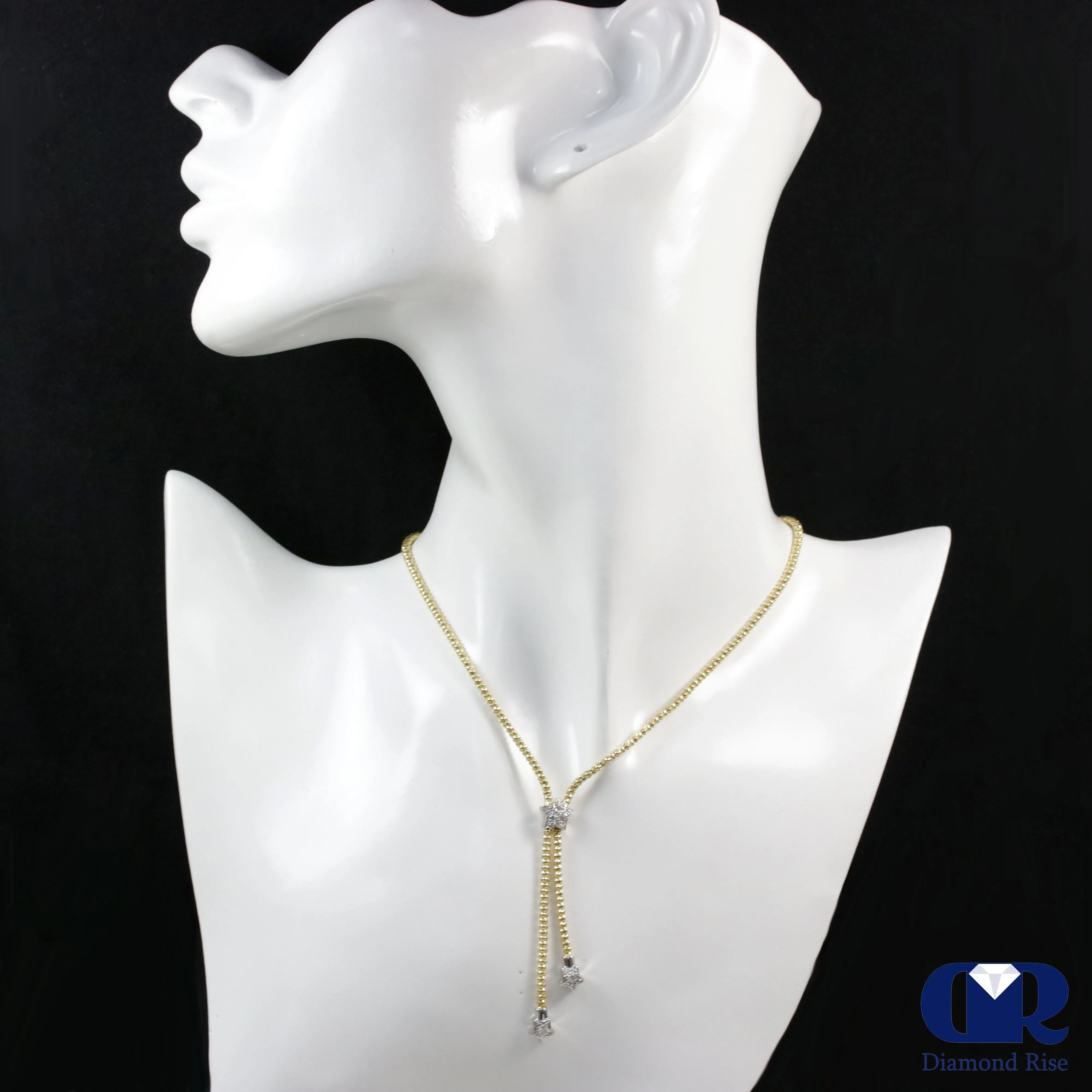 Diamond Star Shaped Drop Necklace In 18K Yellow Gold 22"