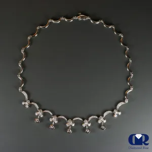 Diamond Wave Shaped Drop Necklace In 14K White Gold