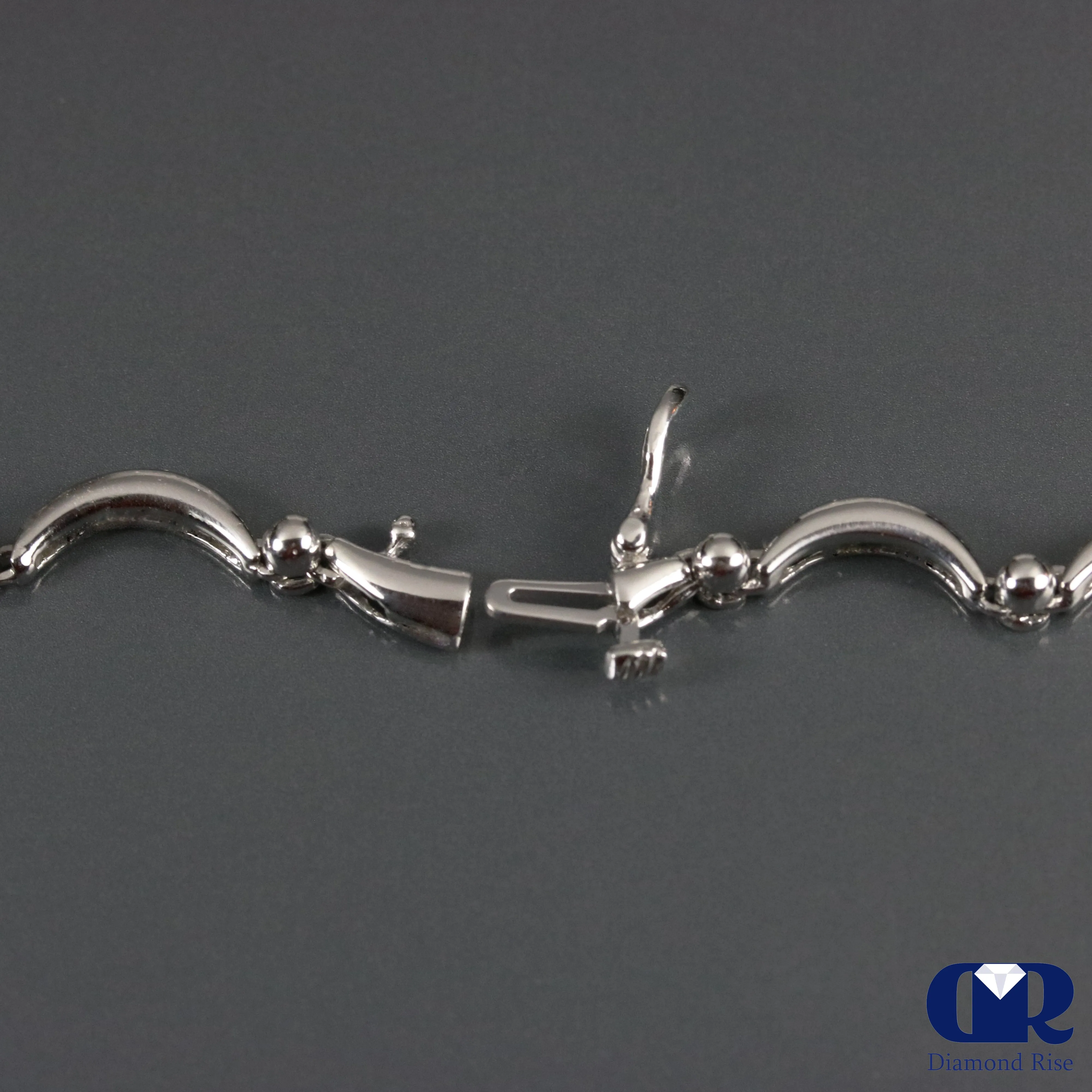 Diamond Wave Shaped Drop Necklace In 14K White Gold