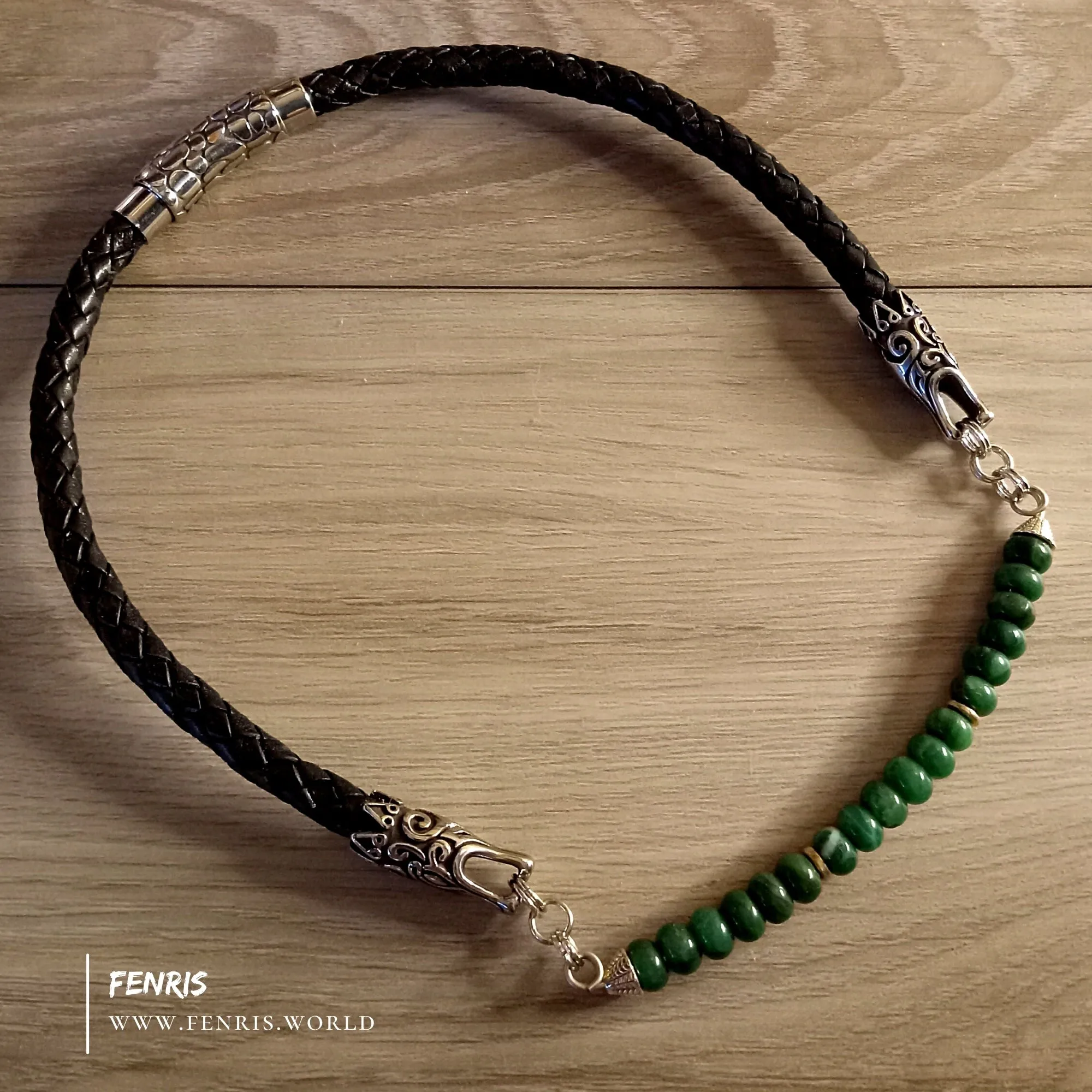 Dragon Jade Necklace Silver Black Leather Choker | Fenris