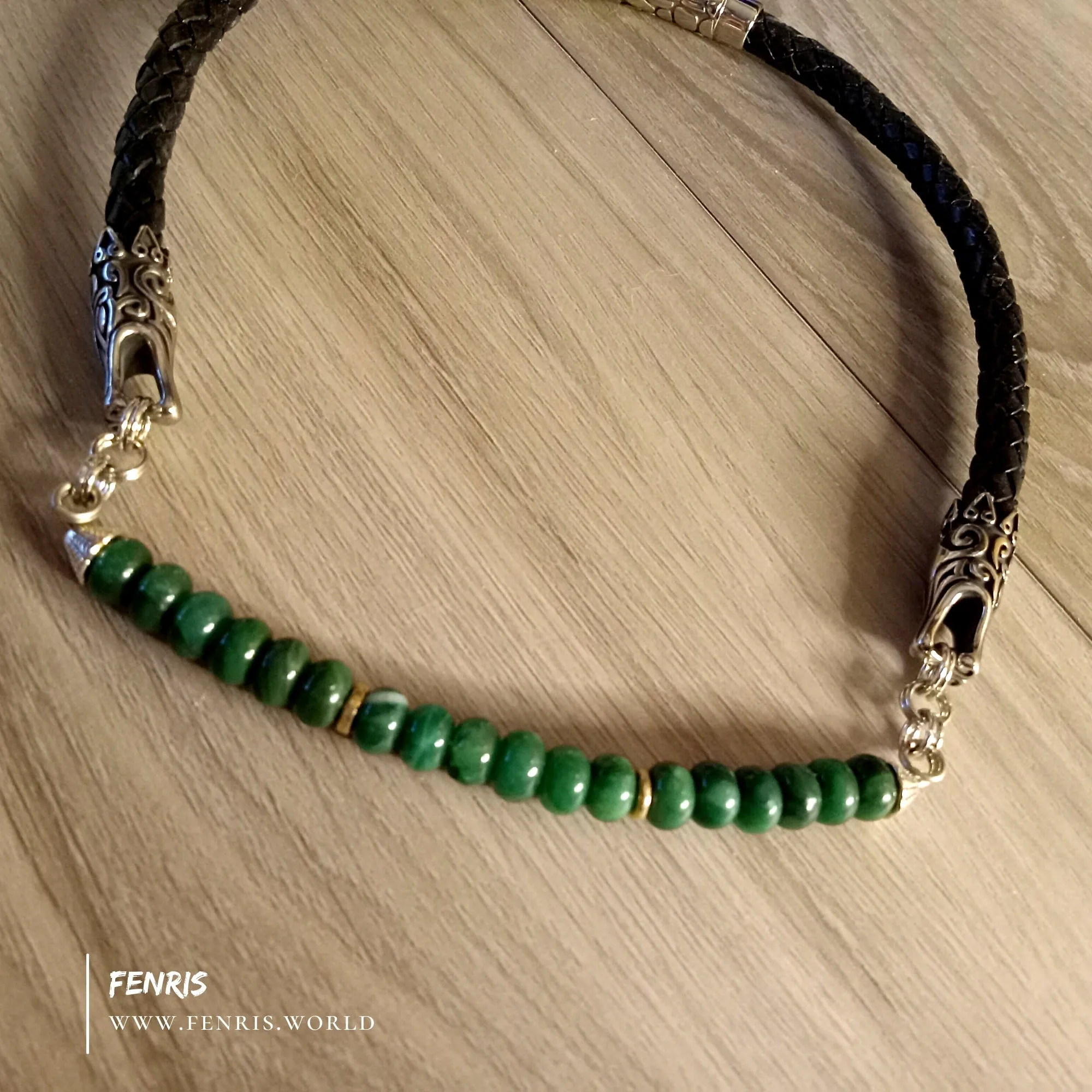 Dragon Jade Necklace Silver Black Leather Choker | Fenris