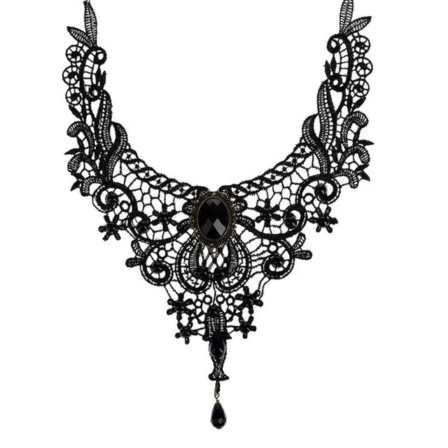 Fashion Necklaces For Women Beauty Girl Handmade Jewerly Gothic Retro Vintage Lace Necklace Collar Choker Necklace bib gem chain