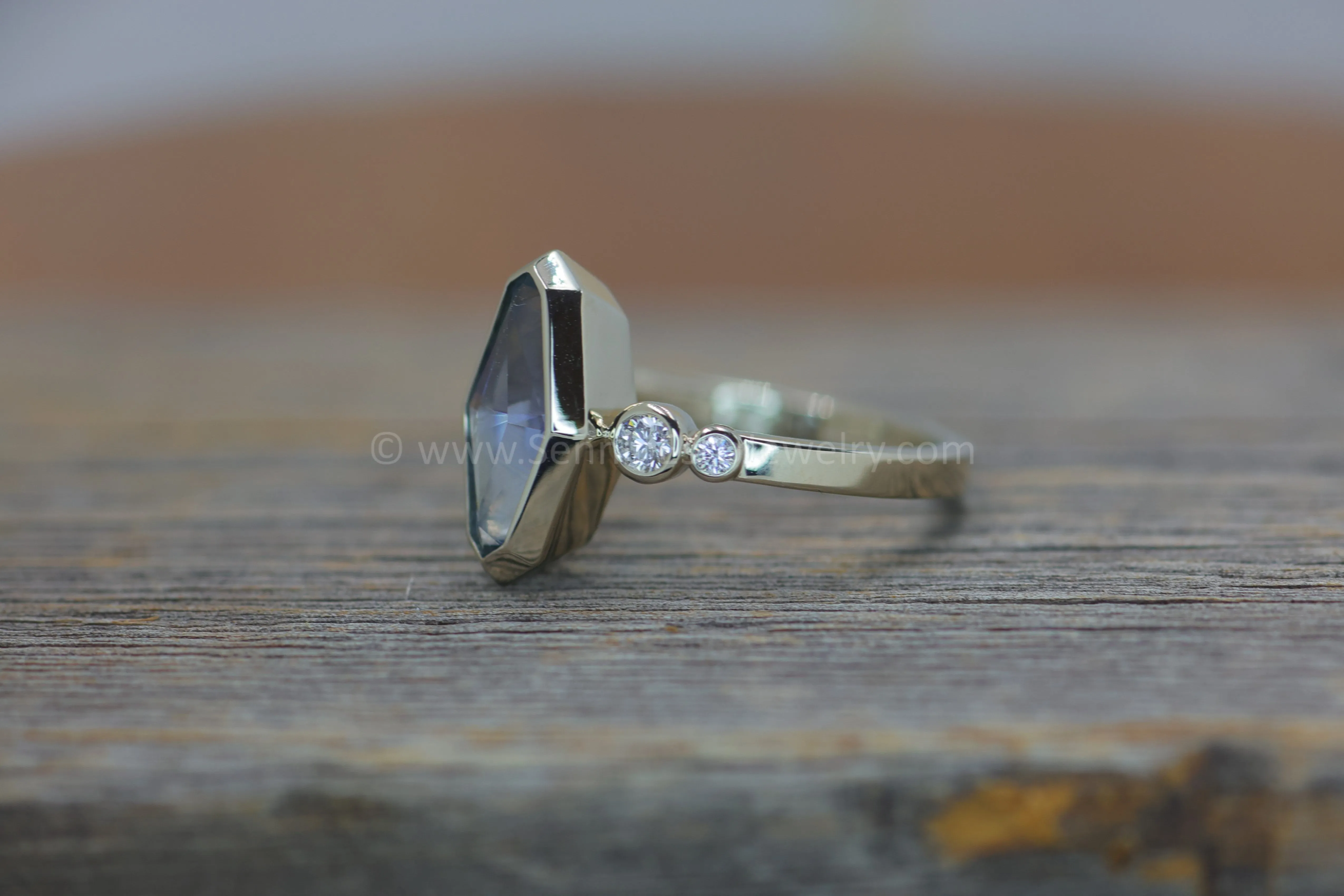 Five Stone Diamond Accented Multi Bezel Setting - Depicted with a Precision cut 1.76ct Umba Sapphire Marquise  (Setting Only, Center Stone Sold Separately)