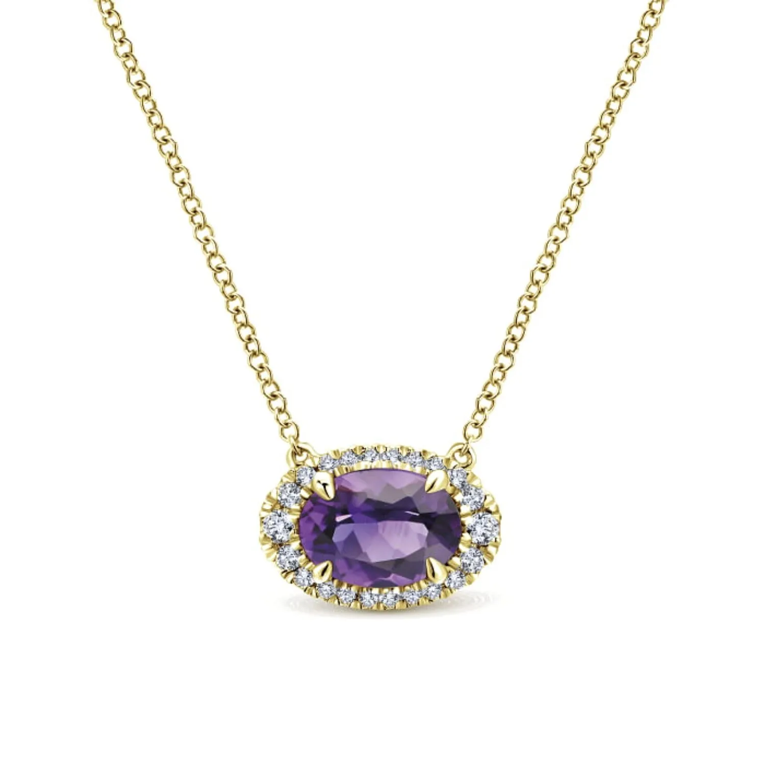 Gabriel & Co. Oval Cut Amethyst & Diamond Halo Pendant