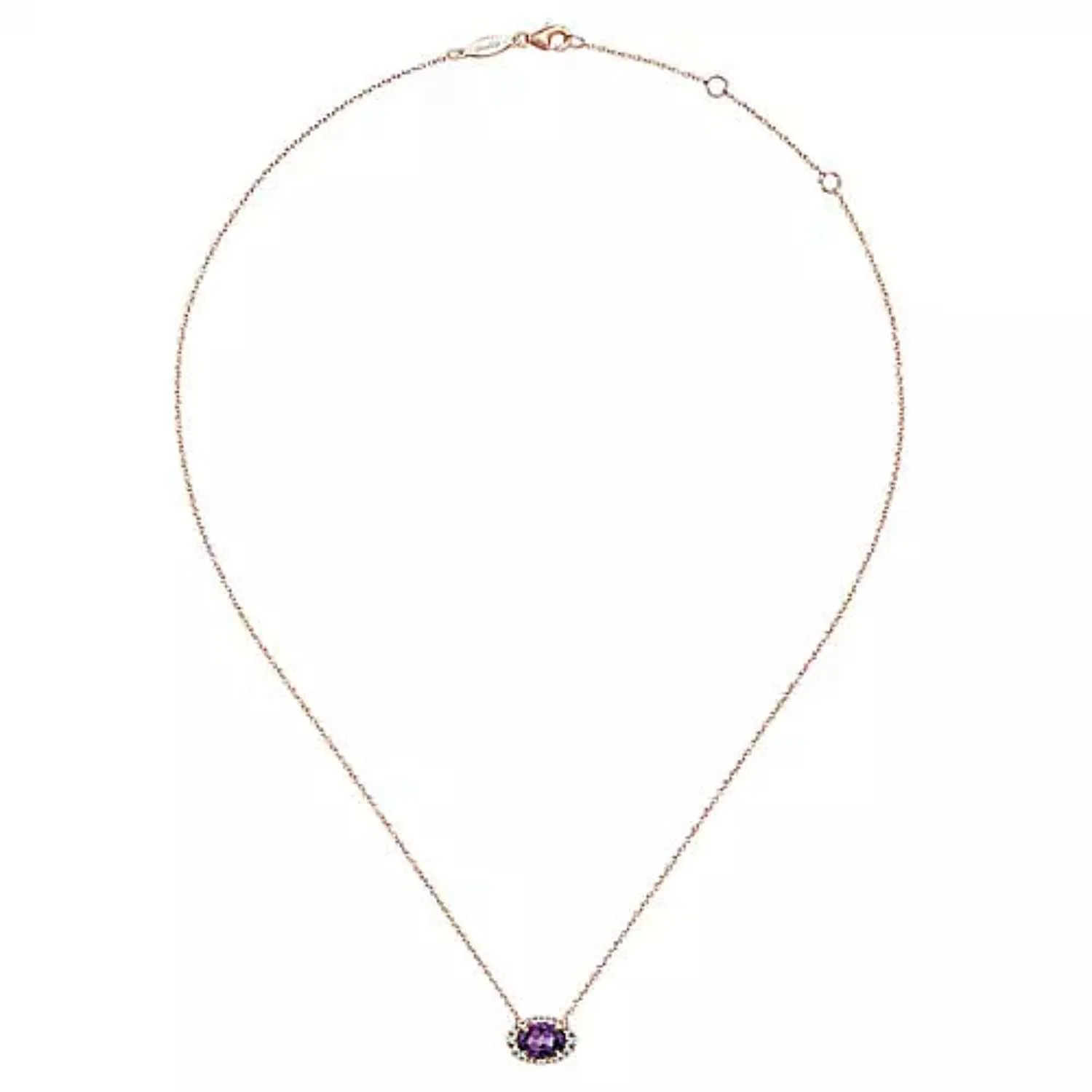 Gabriel & Co. Oval Cut Amethyst & Diamond Halo Pendant