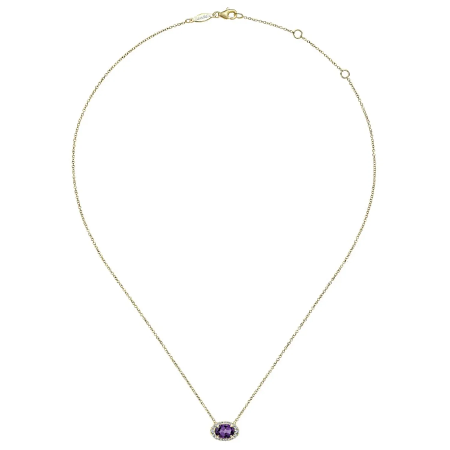 Gabriel & Co. Oval Cut Amethyst & Diamond Halo Pendant