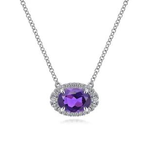 Gabriel & Co. Oval Cut Amethyst & Diamond Halo Pendant