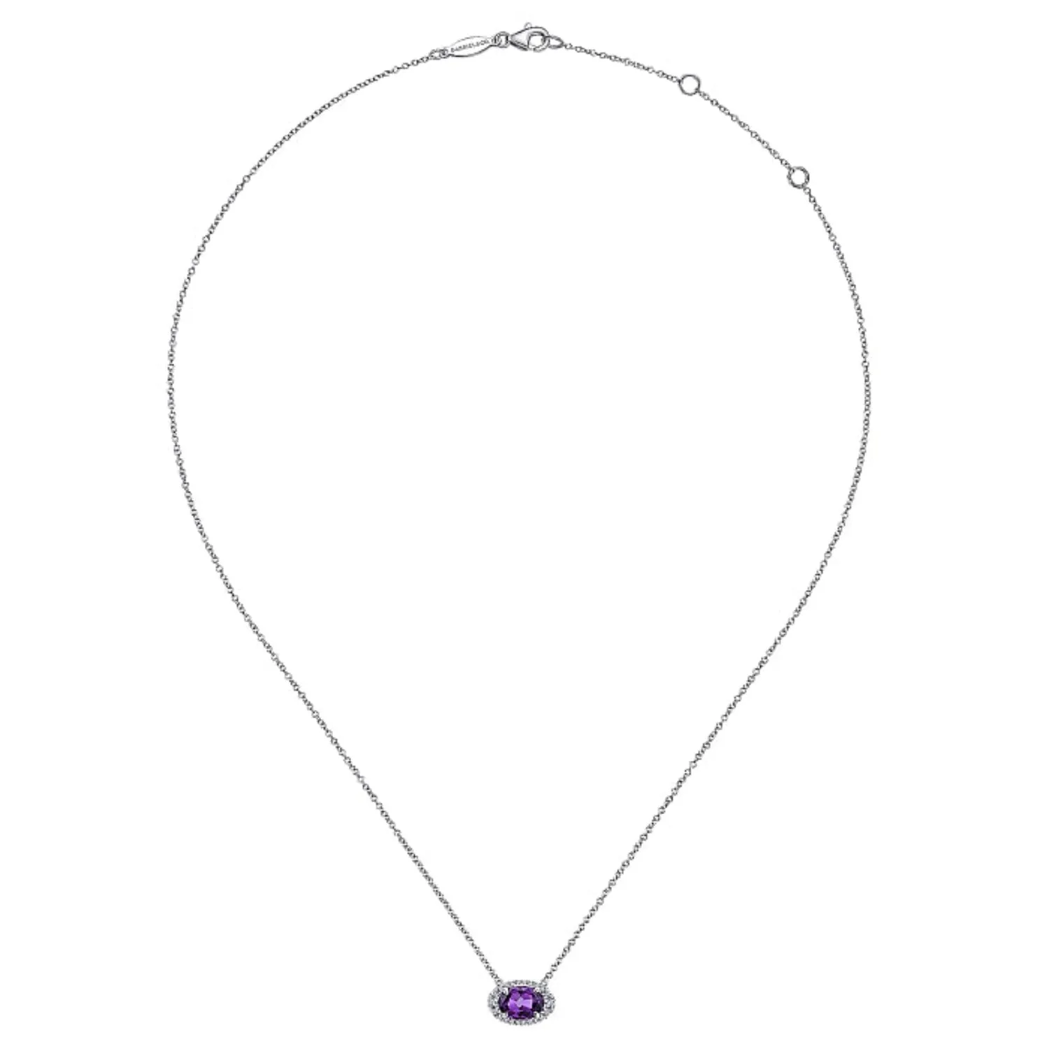 Gabriel & Co. Oval Cut Amethyst & Diamond Halo Pendant