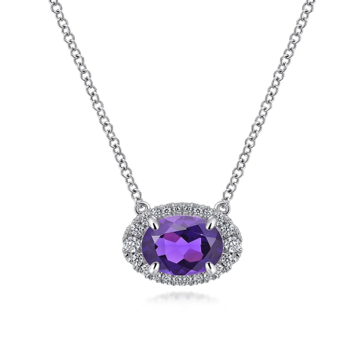 Gabriel & Co. Oval Cut Amethyst & Diamond Halo Pendant