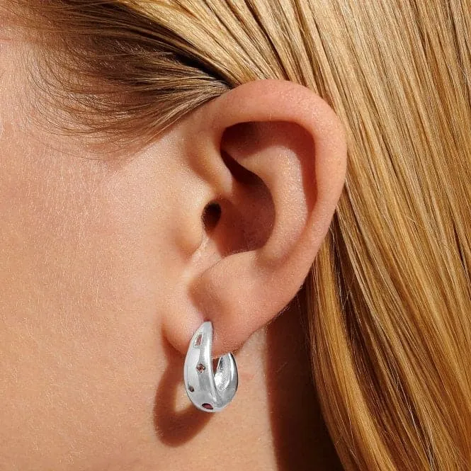 Gem Glow Gem Cluster Silver Plated Hoop Earrings 7185