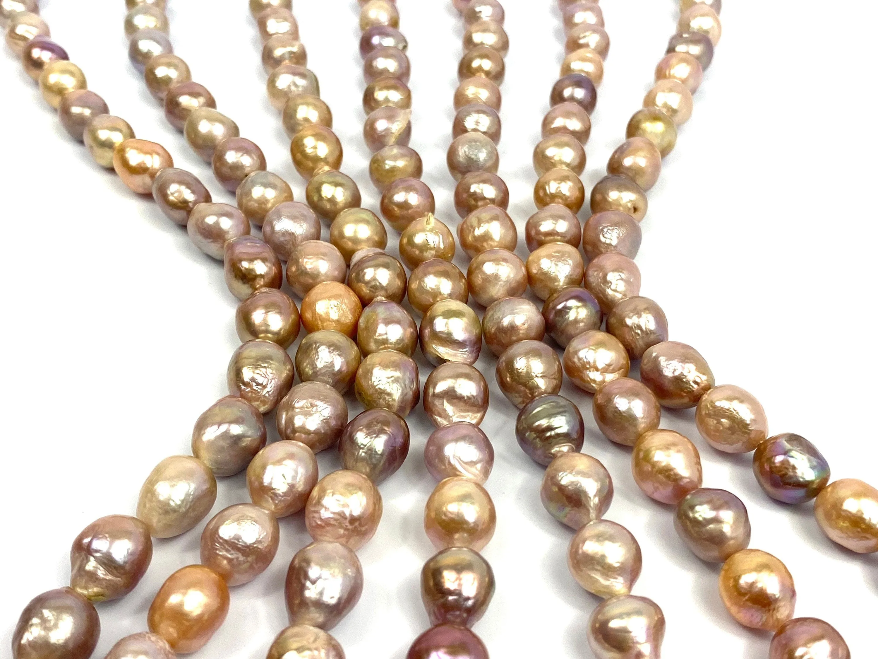 Glamorous 8mm-12mm Edison Pink And Lavender Pearl Strands, 100% Natural Color, Edison Pearls, Sku 977