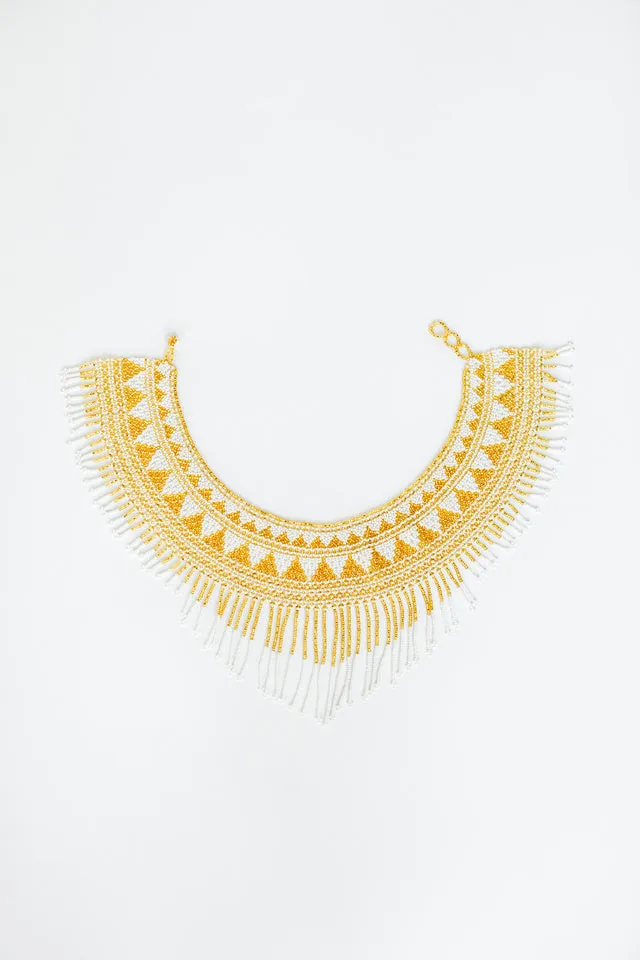 Gold Cascading Beaded Hat Necklace