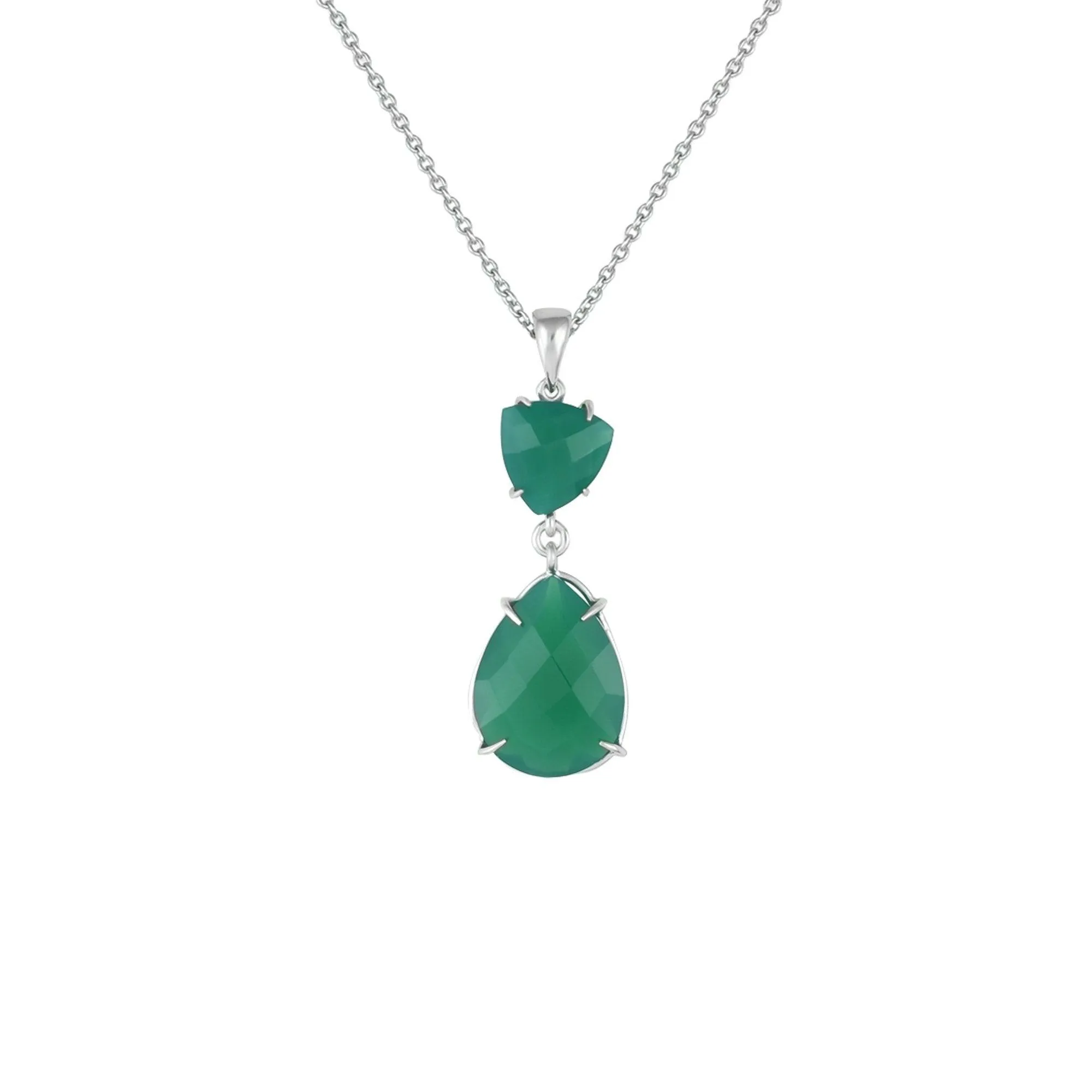 Green Onyx Drop Fashion Pendant in Sterling Silver