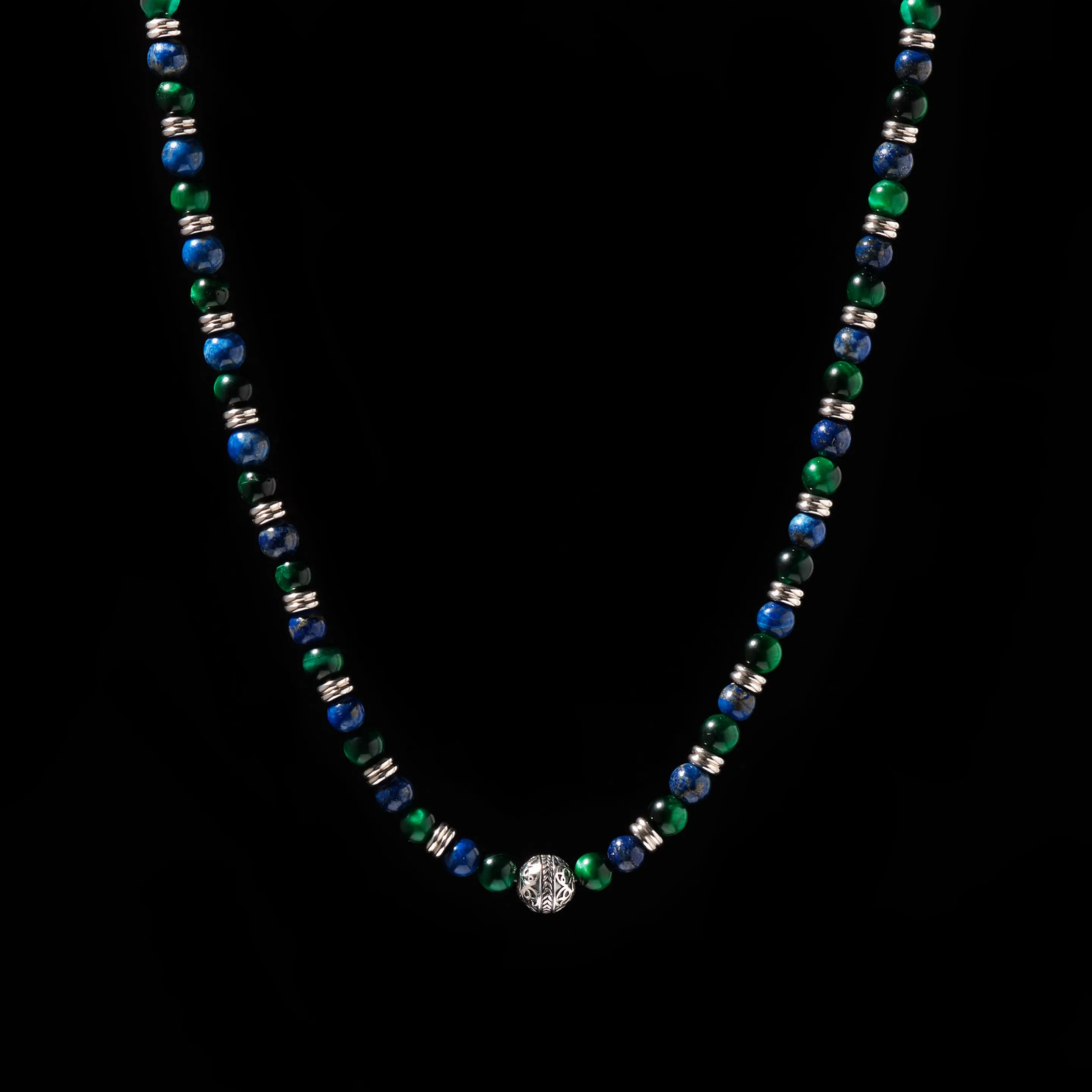 Green Tiger Eye, Lapis Lazuli Mixed Crystals Necklace