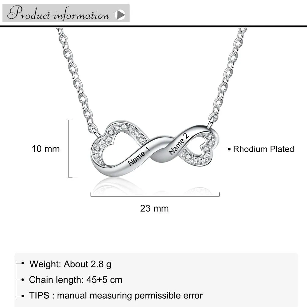 Infinity Love Pendant for Women, Stone Studded Jewellery for Women, 2 Name Engraving Jewellery for Women