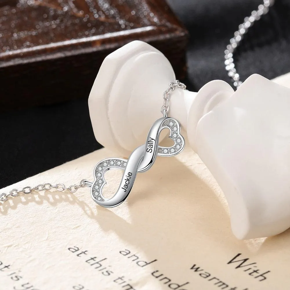 Infinity Love Pendant for Women, Stone Studded Jewellery for Women, 2 Name Engraving Jewellery for Women
