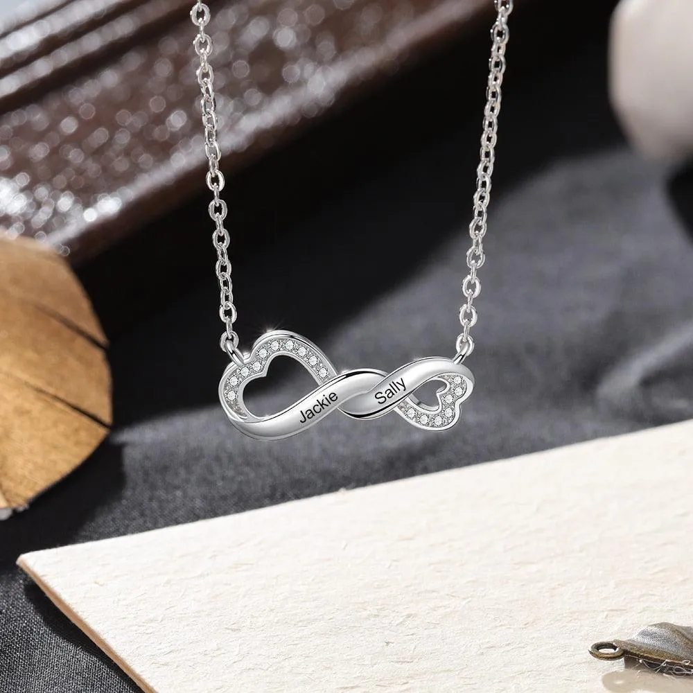 Infinity Love Pendant for Women, Stone Studded Jewellery for Women, 2 Name Engraving Jewellery for Women