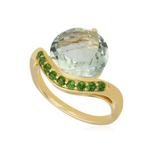 Kosmos Grüner Mint Quartz & Chrom-Diopsid Cocktail Ring in 9ct Gelb Gold