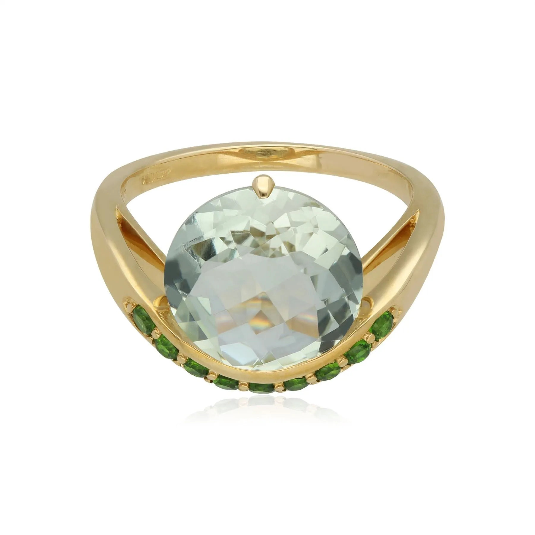 Kosmos Grüner Mint Quartz & Chrom-Diopsid Cocktail Ring in 9ct Gelb Gold
