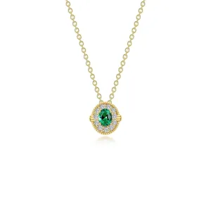 Lafonn Simulated Diamond & Emerald Halo Necklace N0320CEG20