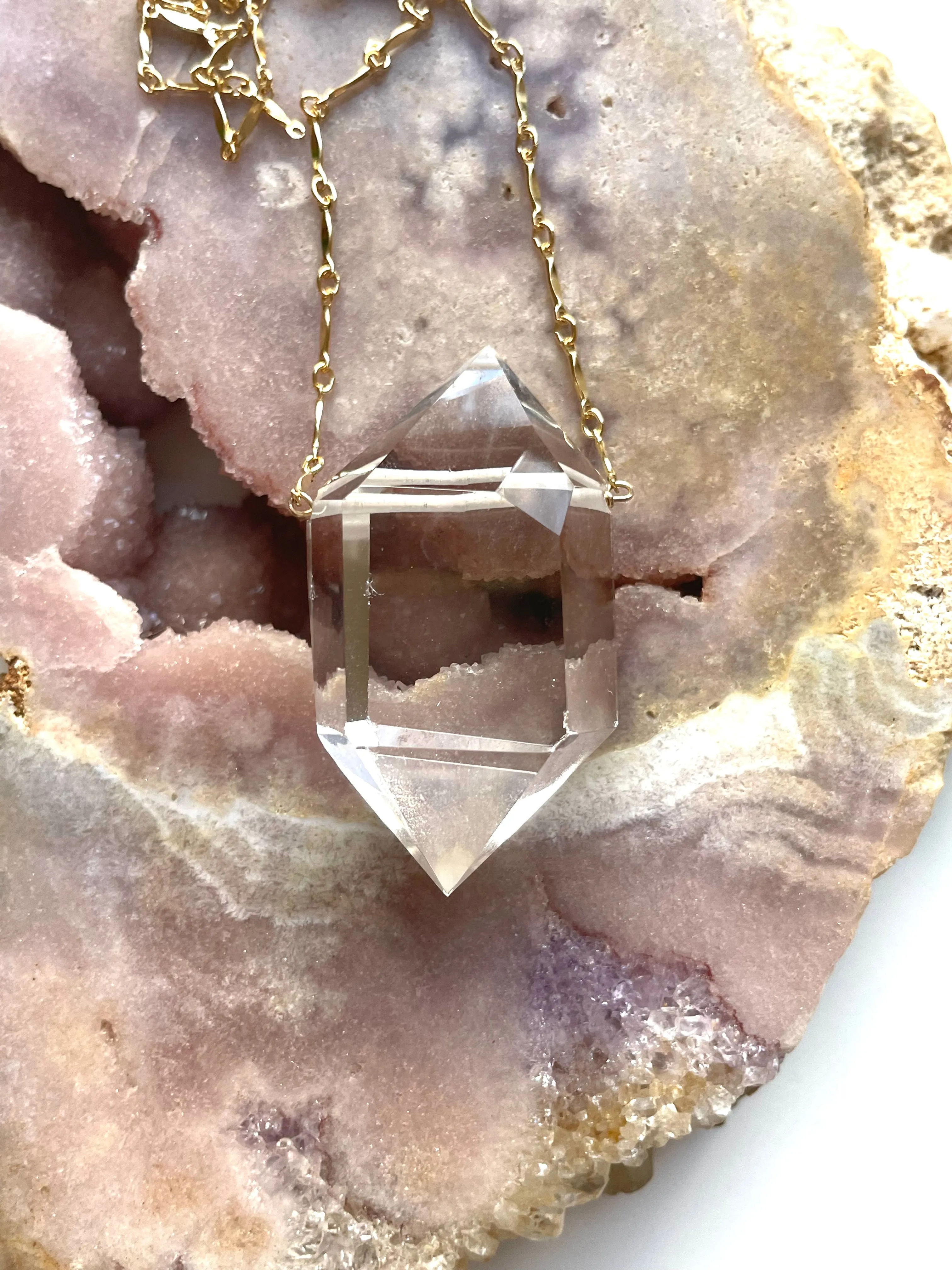 large Chunky Clear Quartz Necklace 14kt Gold filled