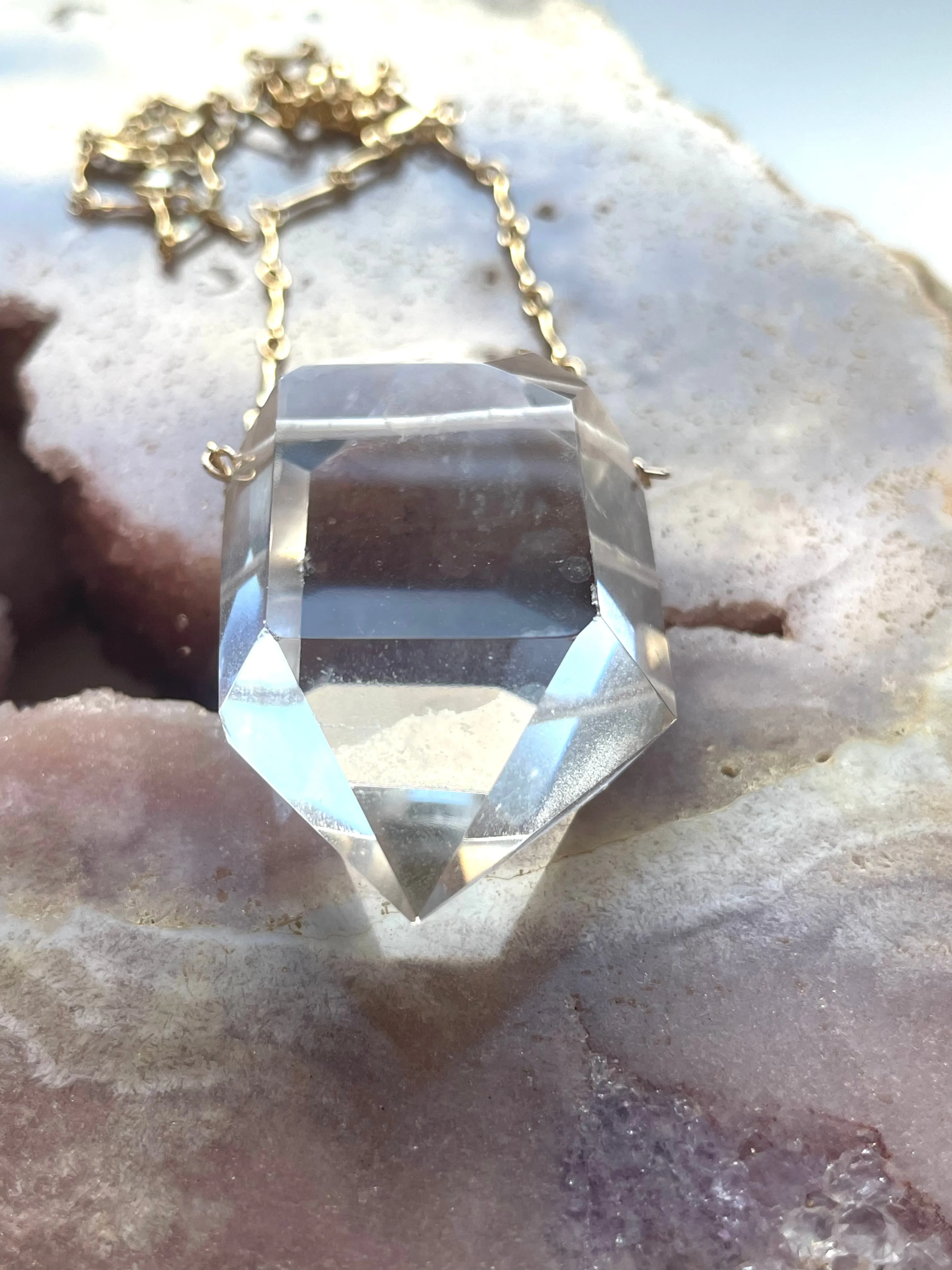 large Chunky Clear Quartz Necklace 14kt Gold filled