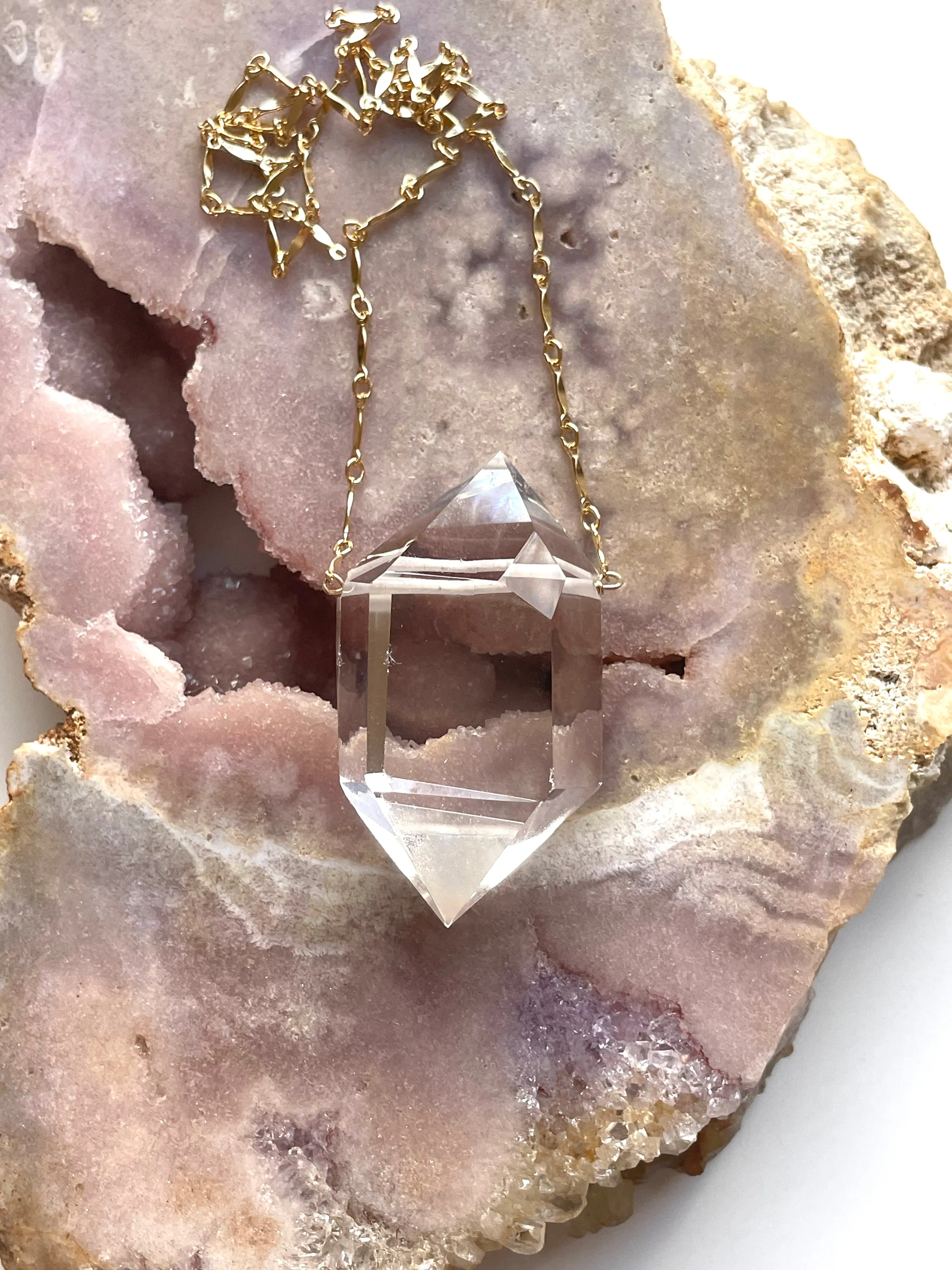 large Chunky Clear Quartz Necklace 14kt Gold filled