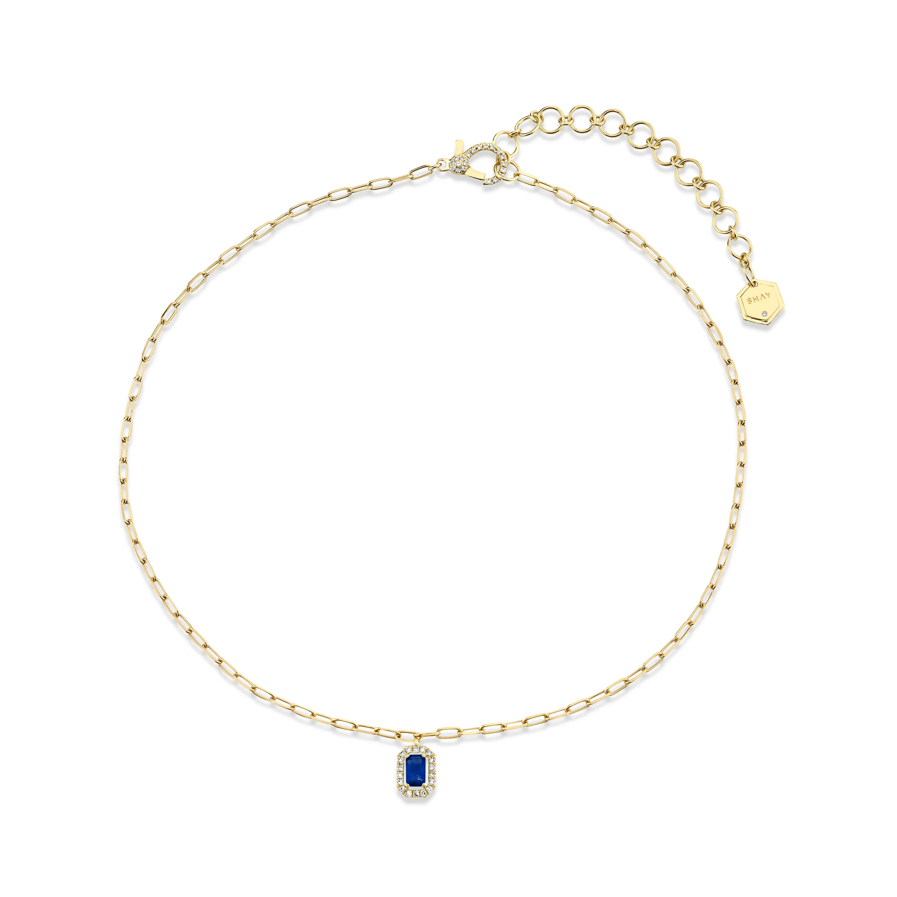 MINI ME DIAMOND & BLUE SAPPHIRE HALO DROP PENDANT