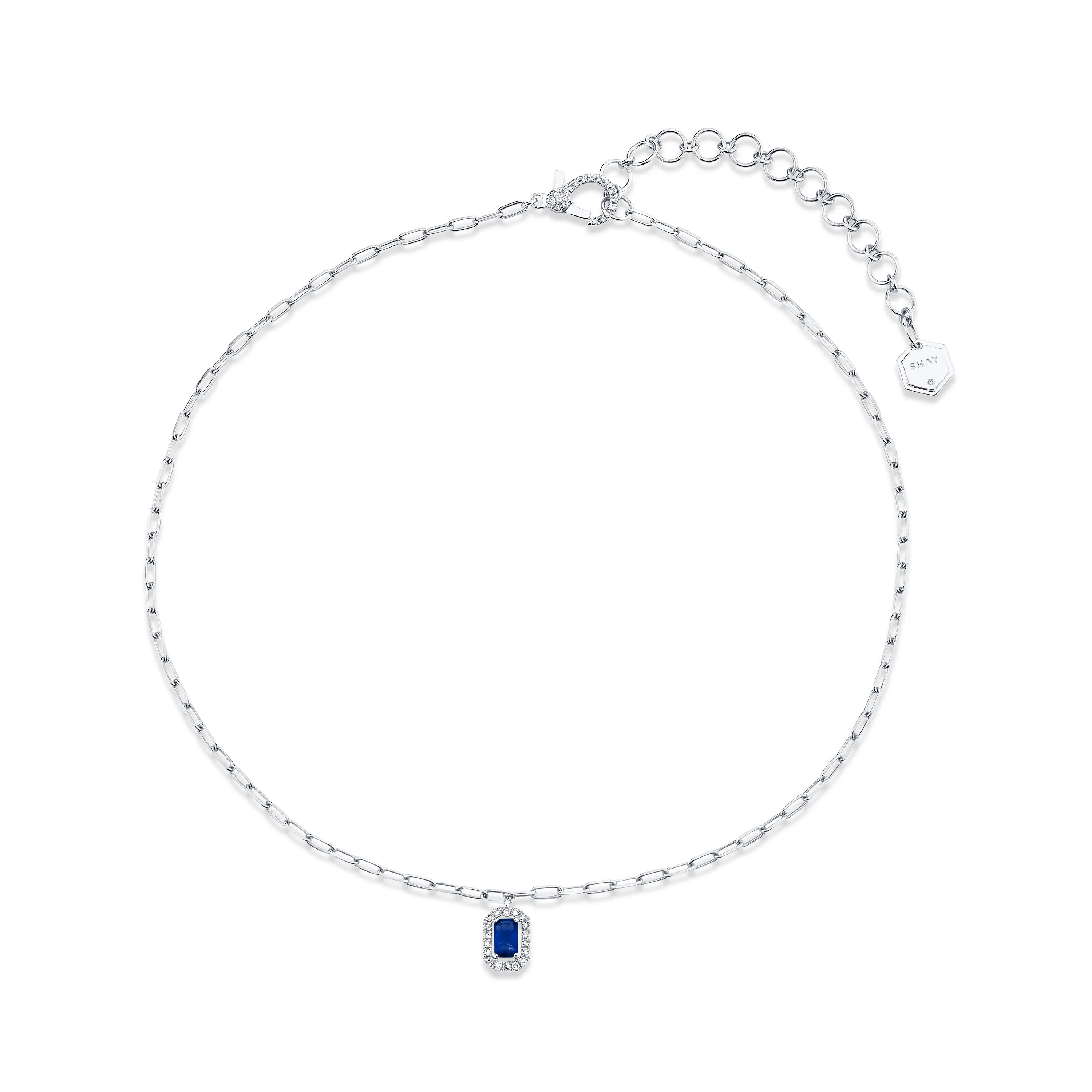 MINI ME DIAMOND & BLUE SAPPHIRE HALO DROP PENDANT