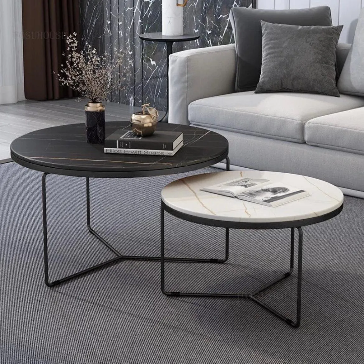 Minimal Nesting Tables with Marble Top | Set of 2 Center Coffee Table for Living Room