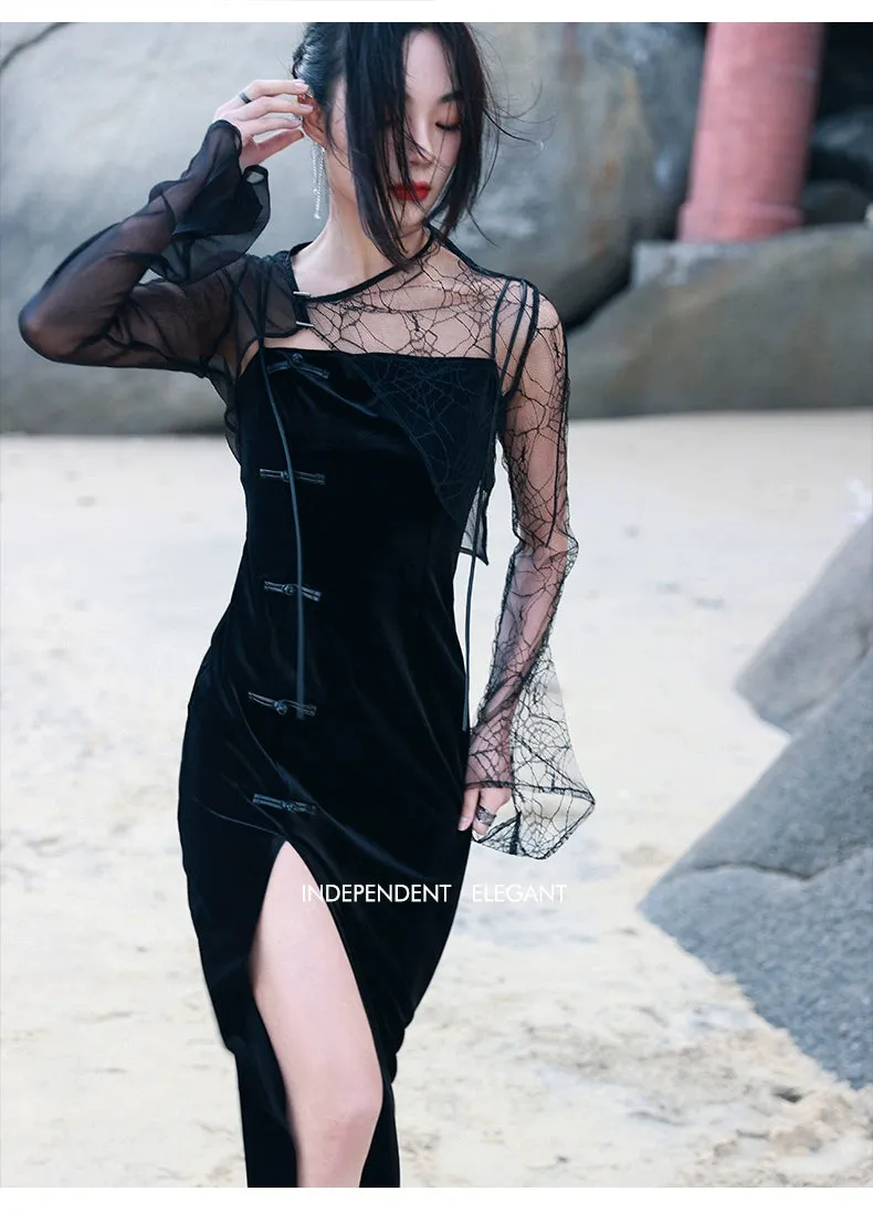 New Chinese style cheongsam & chiffon cardigan