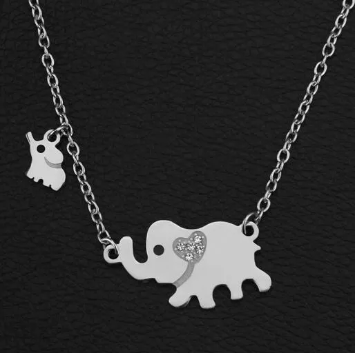 New Fashion Style Titanium Steel Double Elephant Necklaces Mama Baby Pendants Dropshipping Jewelry