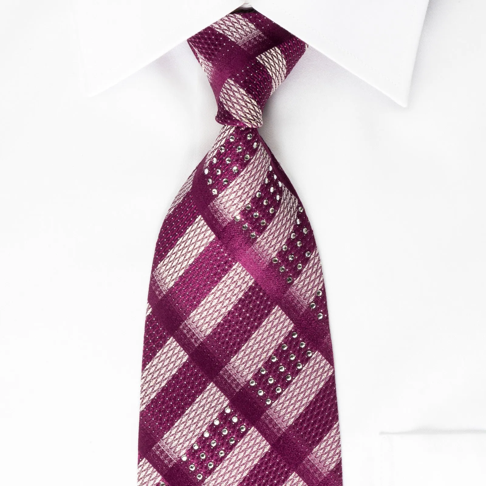 Nina Ricci Silk Rhinestone Tie Purple Silver Striped With Silver Sparkles