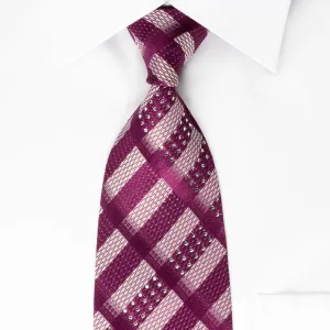 Nina Ricci Silk Rhinestone Tie Purple Silver Striped With Silver Sparkles