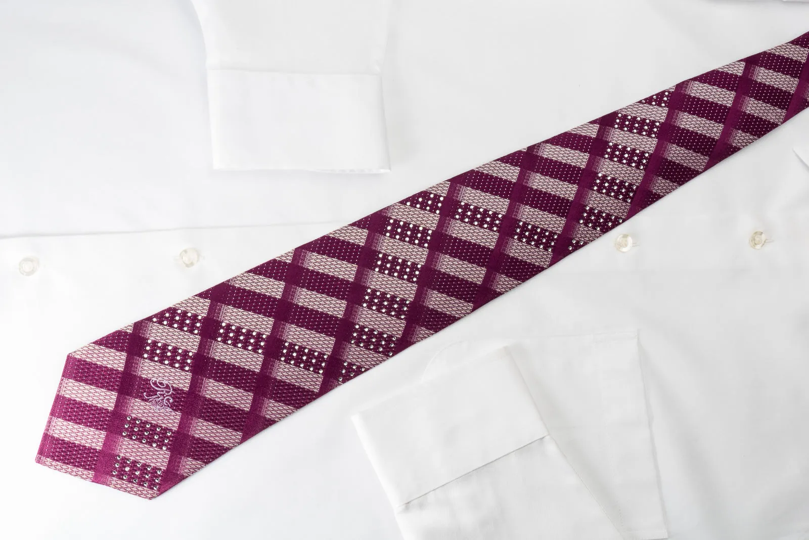 Nina Ricci Silk Rhinestone Tie Purple Silver Striped With Silver Sparkles