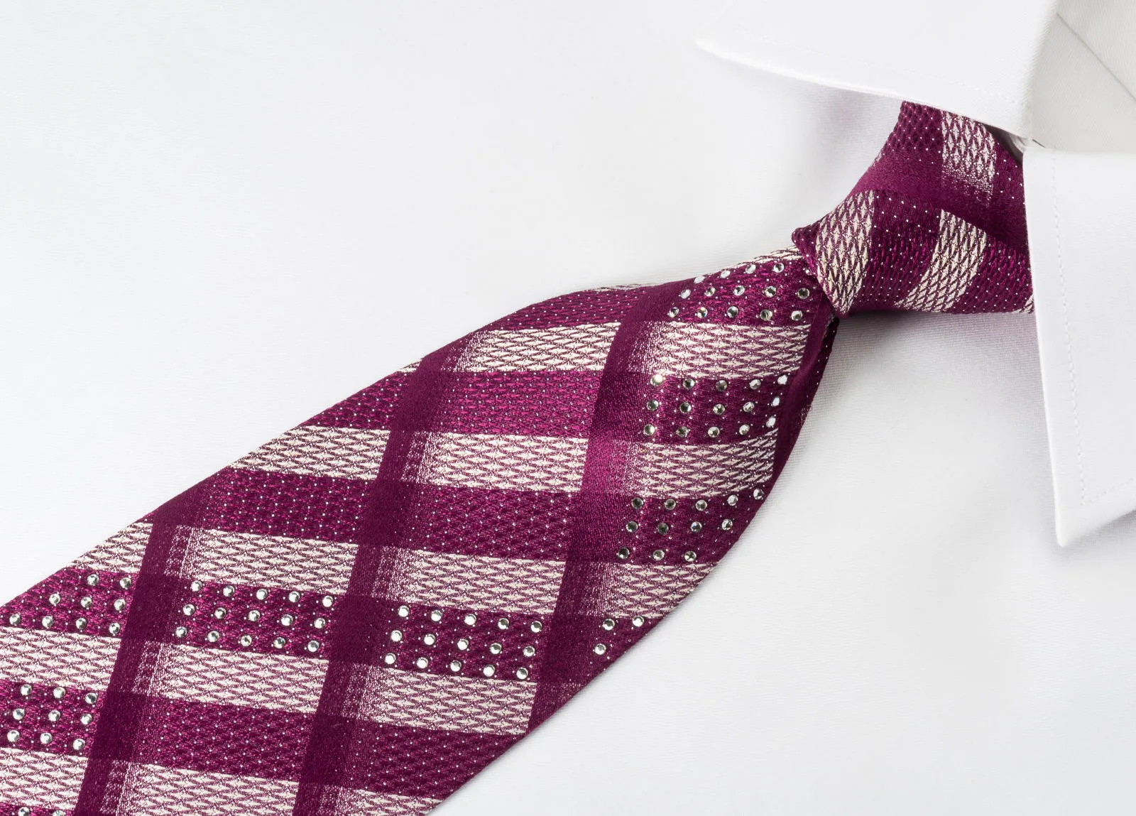 Nina Ricci Silk Rhinestone Tie Purple Silver Striped With Silver Sparkles