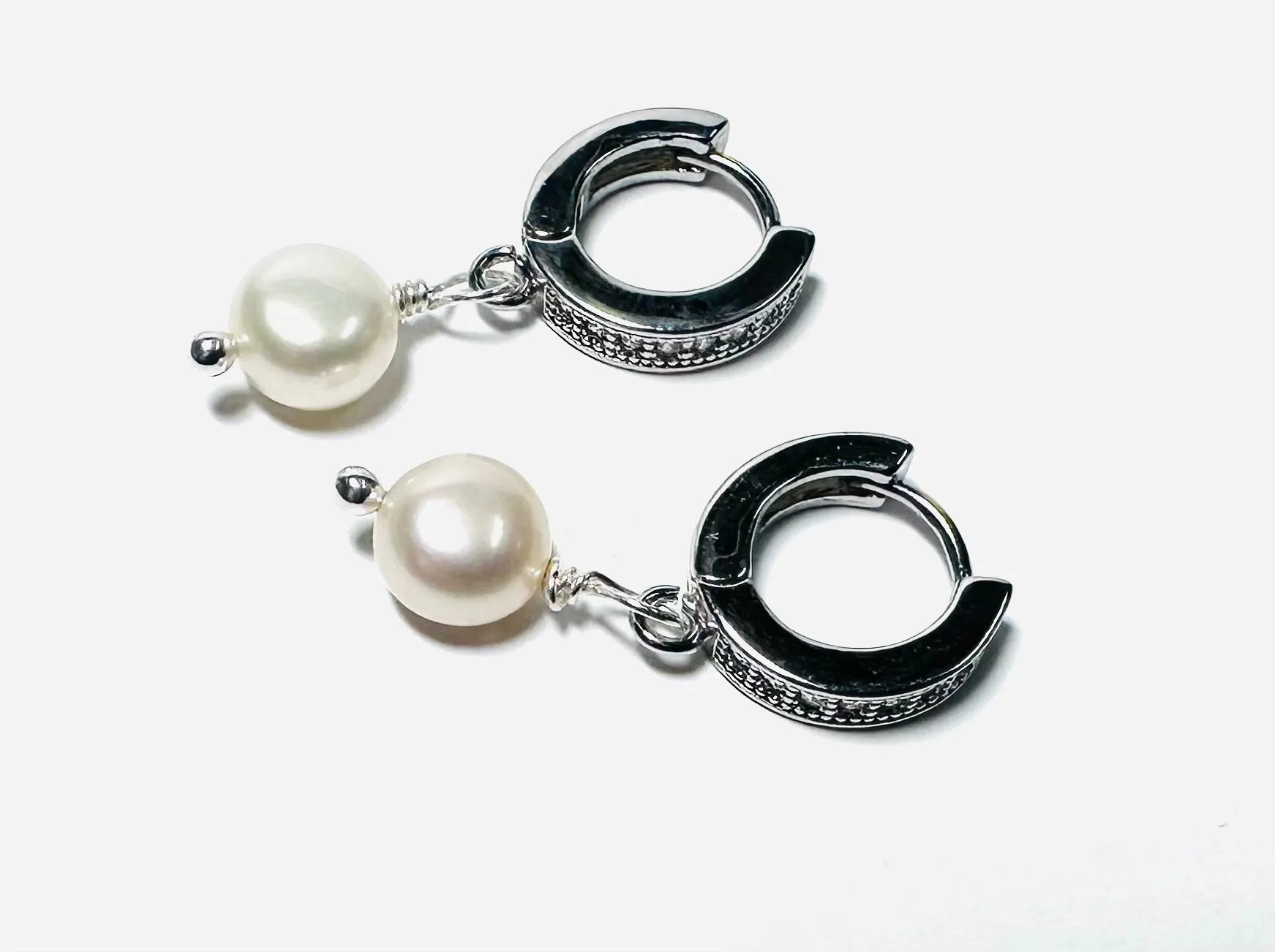 Pearl Huggie Hoops, Pearl Earrings, Hoops