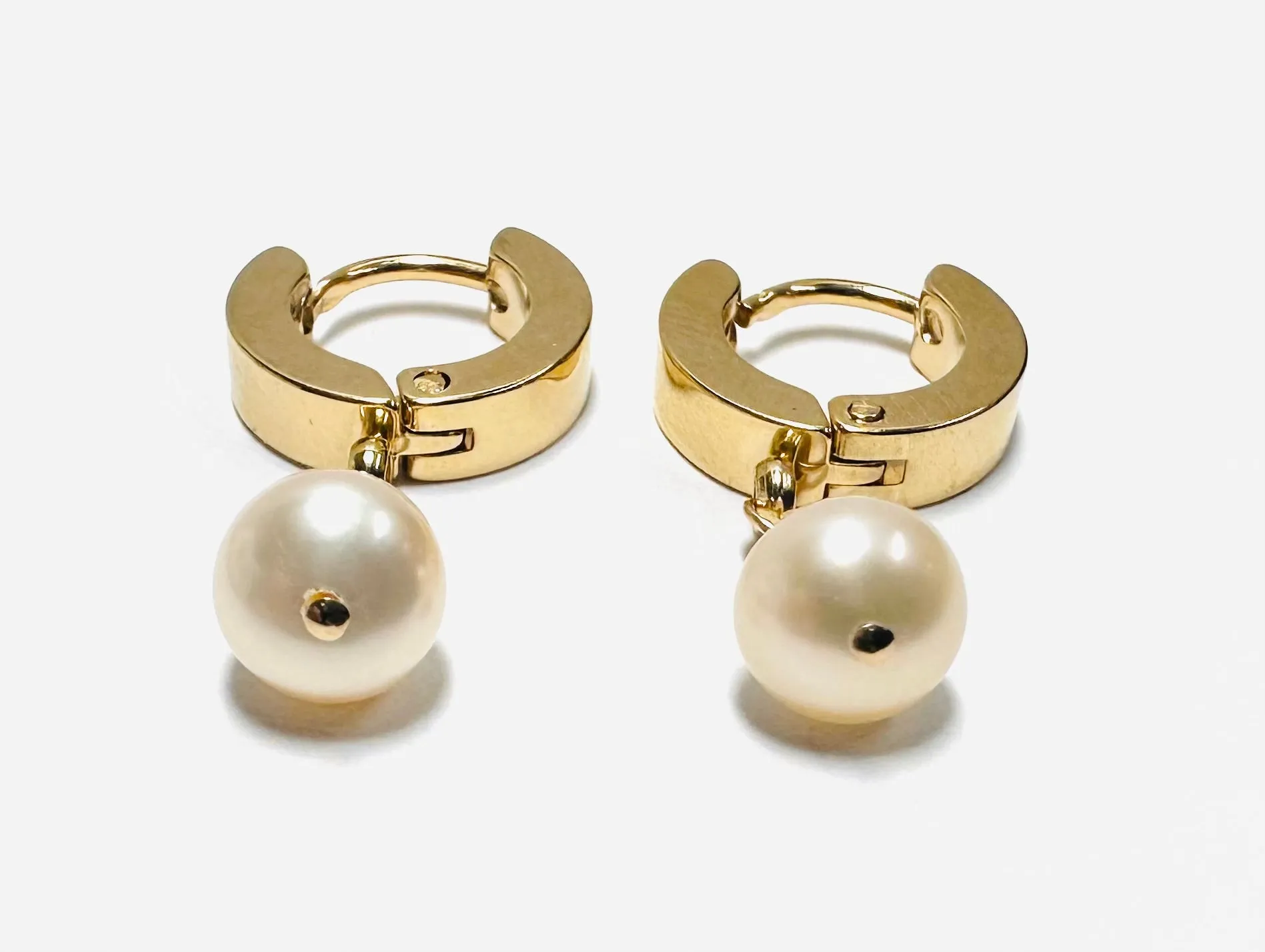 Pearl Huggie Hoops, Pearl Earrings, Hoops