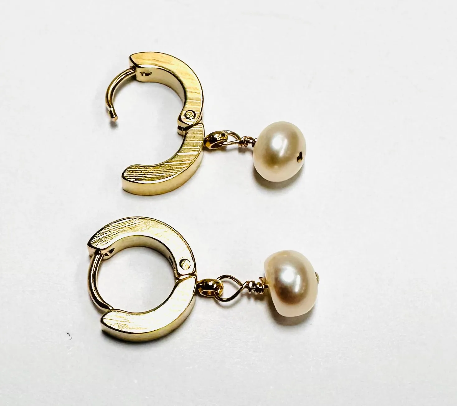 Pearl Huggie Hoops, Pearl Earrings, Hoops