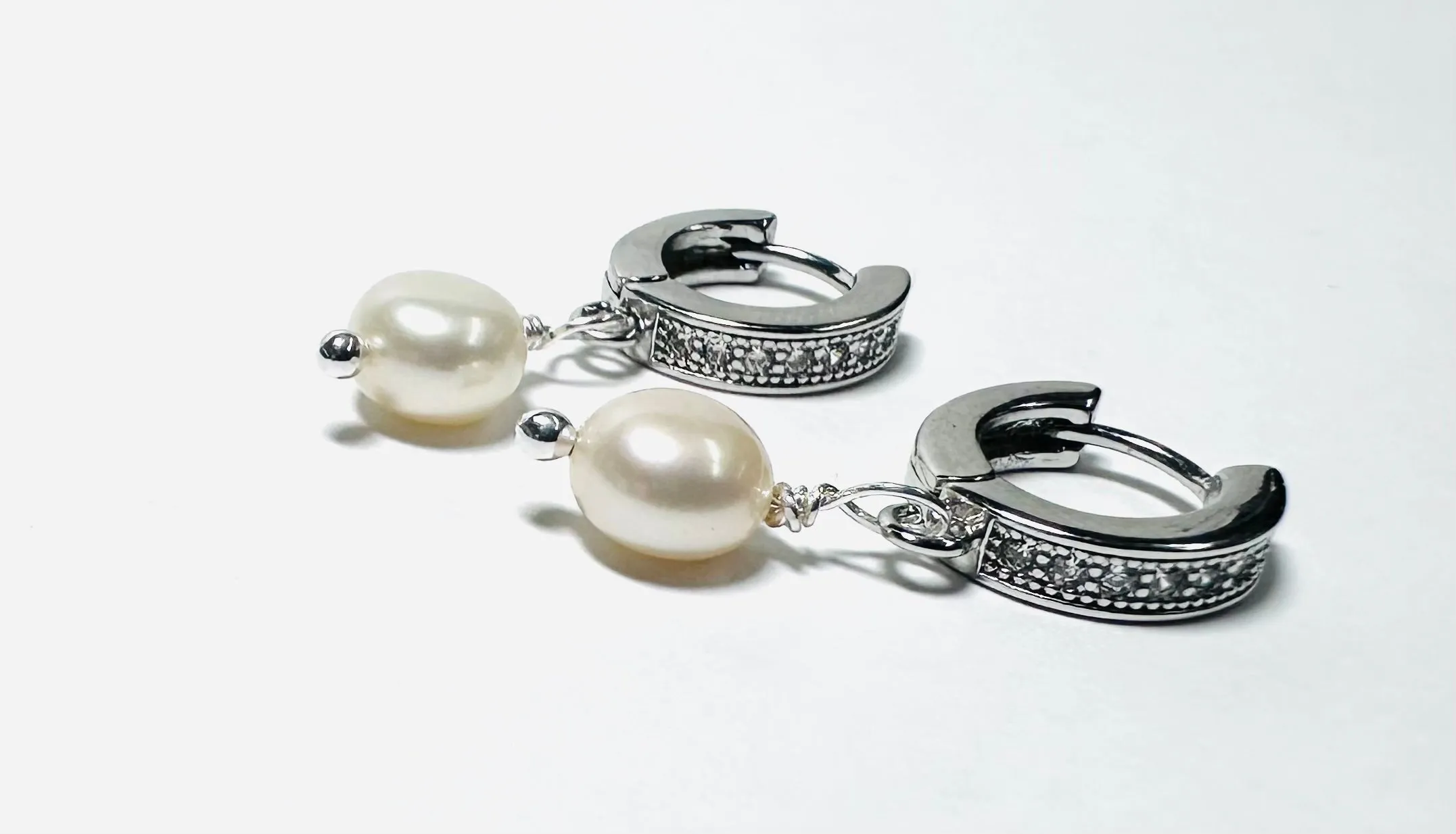 Pearl Huggie Hoops, Pearl Earrings, Hoops
