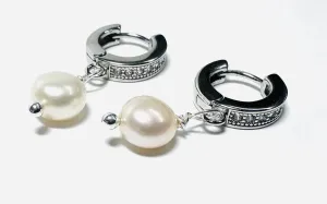 Pearl Huggie Hoops, Pearl Earrings, Hoops