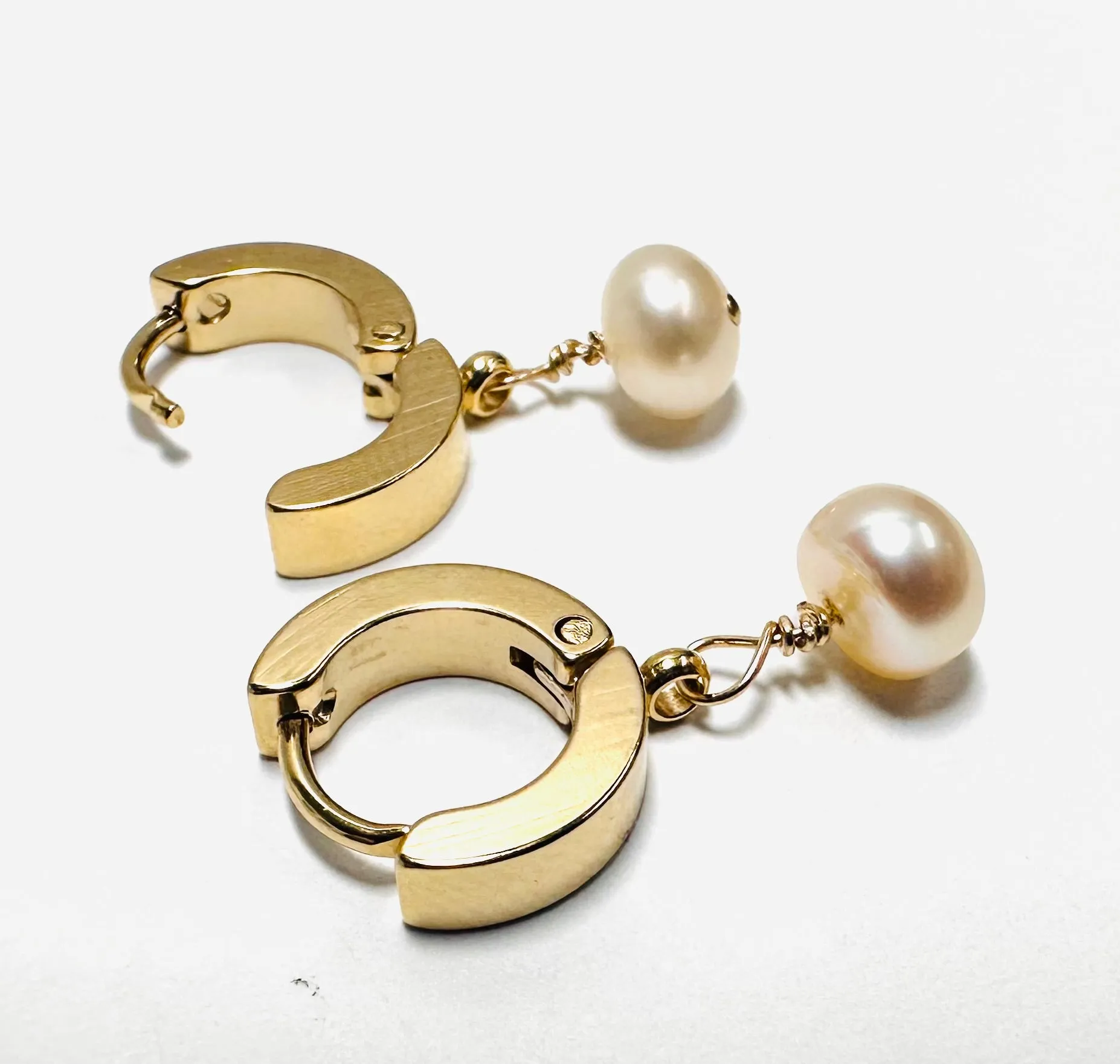 Pearl Huggie Hoops, Pearl Earrings, Hoops