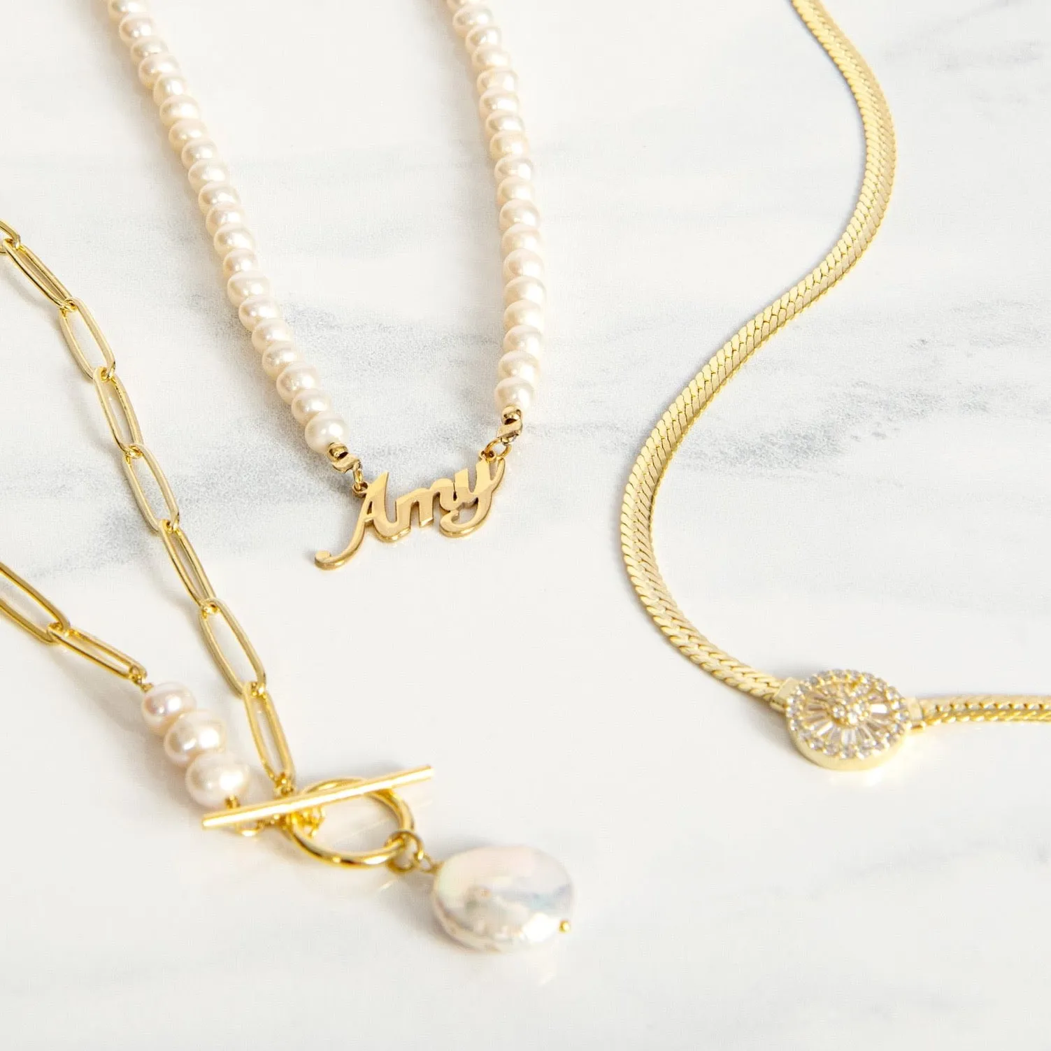 Pearl Nameplate Necklace