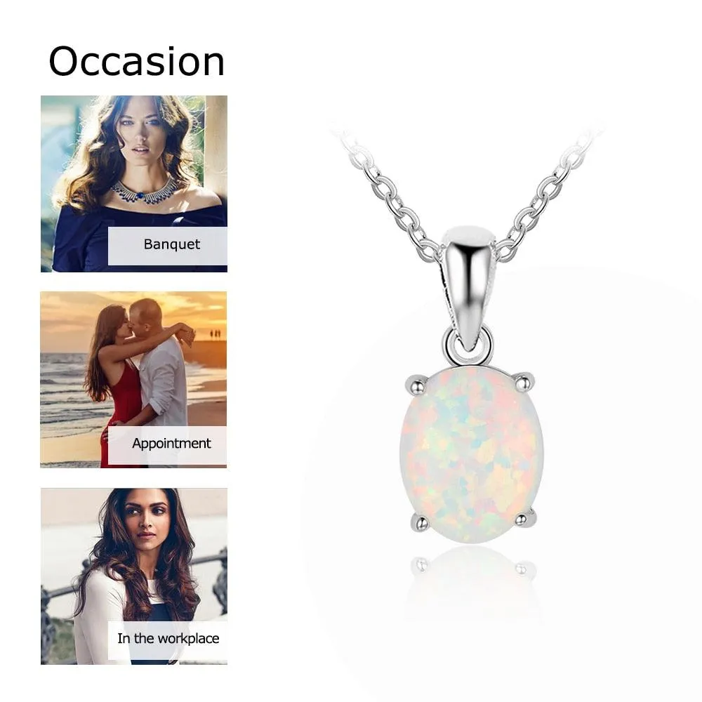 Personalized 925 Sterling Silver Necklace for Women with Milky Opal Pendant, Wedding Gift for Girls